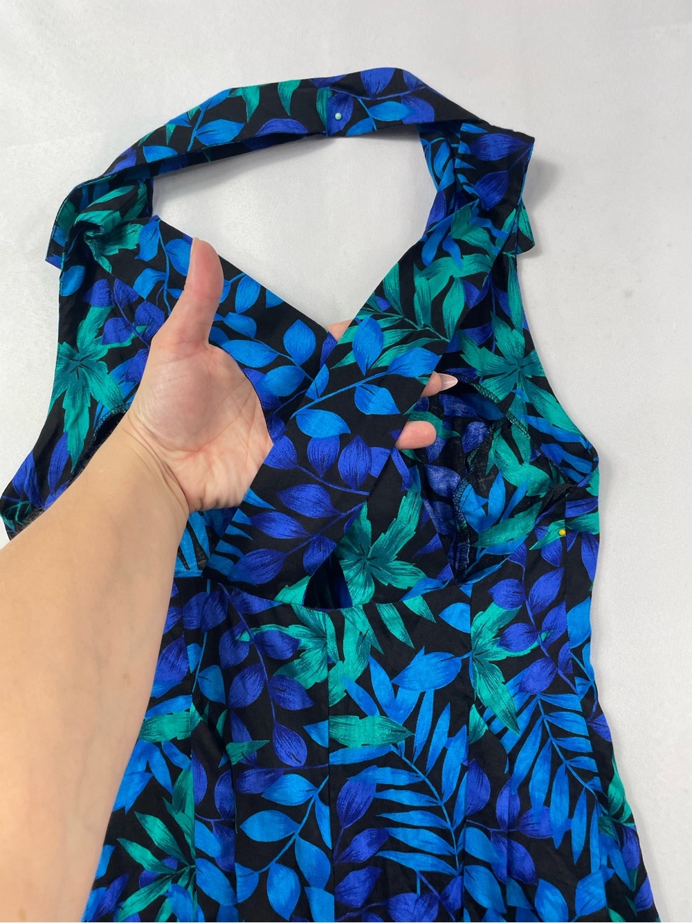 90s Jamie Brooke Tropical Romper Sm Blue Shorts Floral Summer Vacation Island - Picture 10 of 12